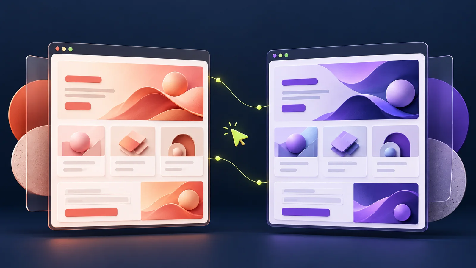 Elementor et Divi : deux approches de la conception WordPress Deux mises en page modulaires de même taille, en corail et violet, reliées par un curseur de sélection.