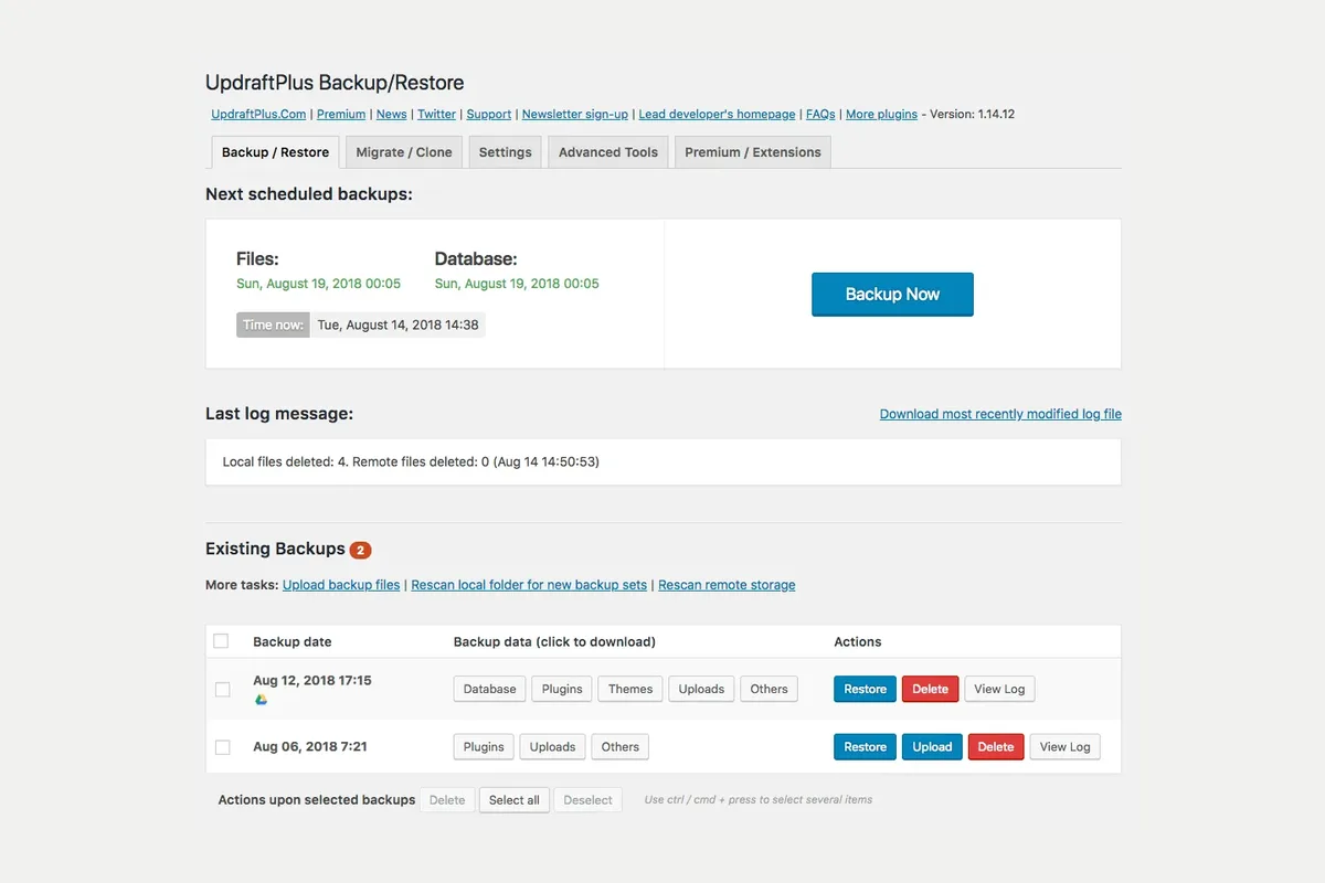Backup dashboard — UpdraftPlus Premium Backup dashboard — UpdraftPlus Premium