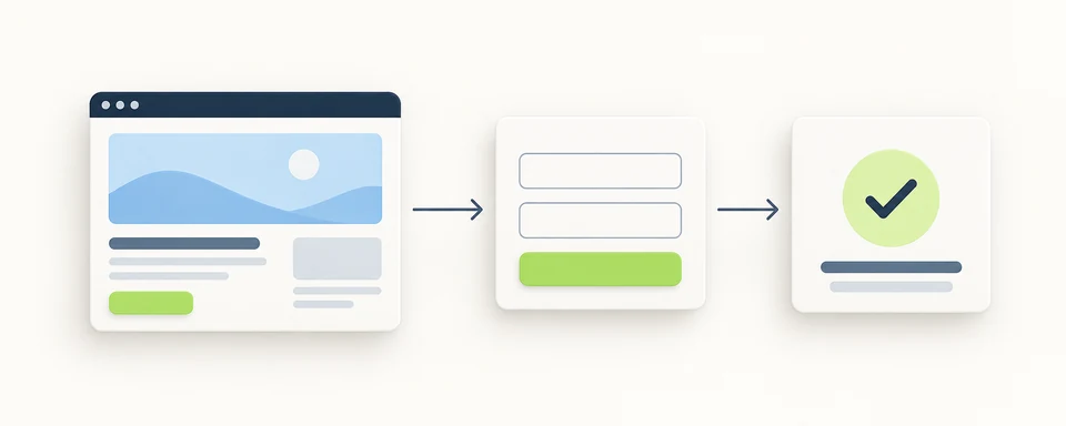Eine Landingpage führt zu einem kompakten Anfrageformular und einer klaren Bestätigung nach dem Absenden. Eine Landingpage führt zu einem kompakten Anfrageformular und einer klaren Bestätigung nach dem Absenden.