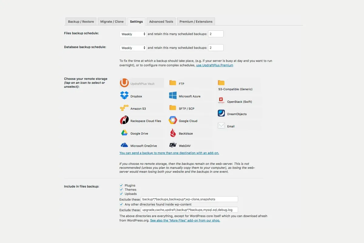 Multiple remote storage — UpdraftPlus Premium Multiple remote storage — UpdraftPlus Premium